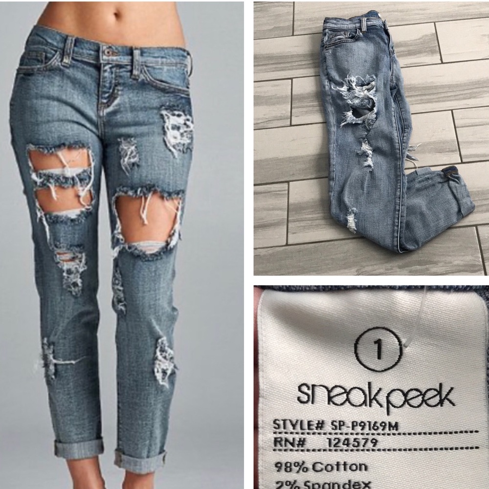 SNEAK PEEK Destroyed Mid-Rise Boyfriend Jeans | 1